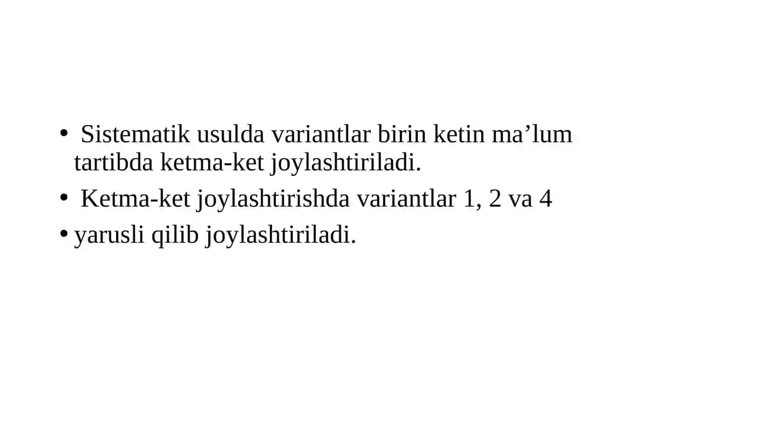 Dala tajribasida variantlarni joylashtirish usullari 3