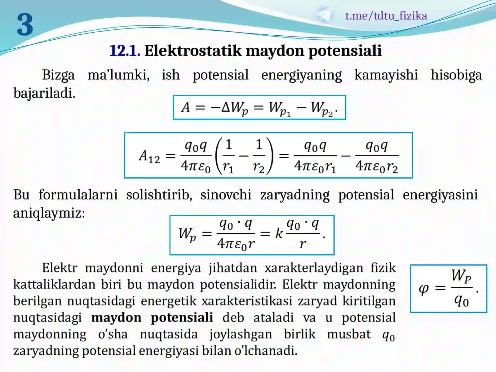ELEKTROSTATIK MAYDON POTENSIALI 3