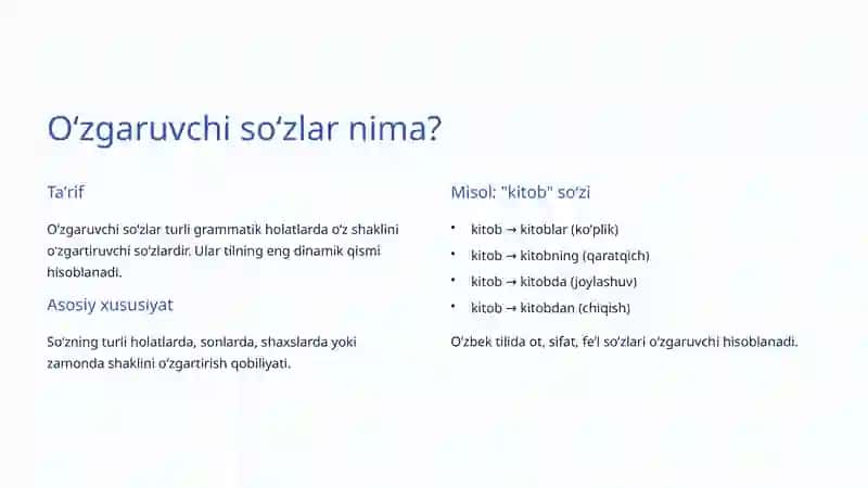 Oʻzgaruvchi va oʻzgarmas soʻzlar 3