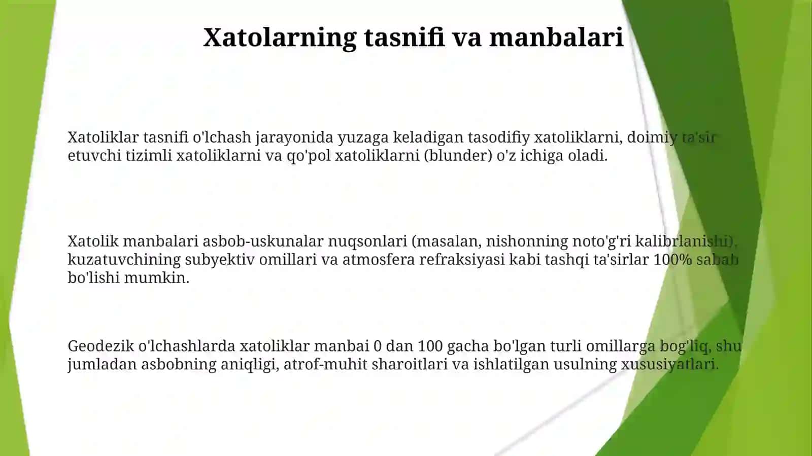 Geodeziya o'lchash natijalarini qayta ishlash 3