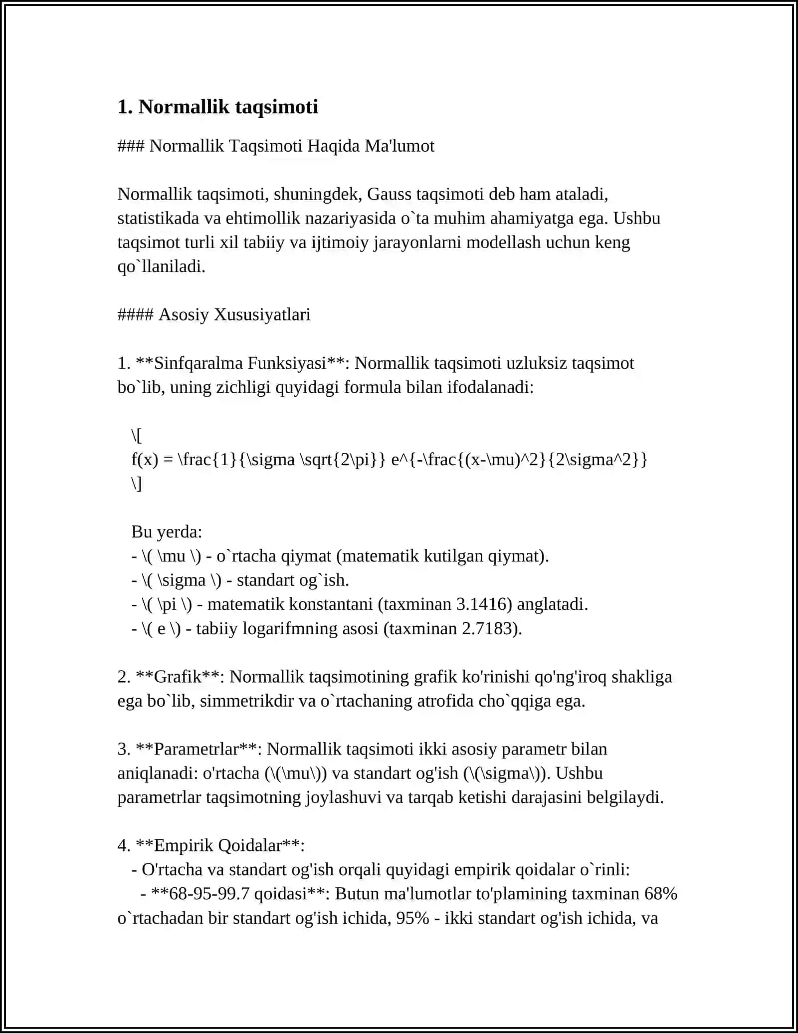 MATEMATIK STATISTIKADA KO‘P ISHLATILADIGAN TAQSIMOTLAR 3