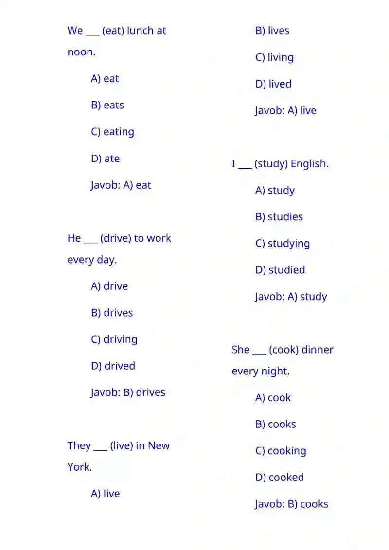 English Grammar Quiz 3