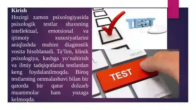 Hozirgi zamon psixologiyasida testning dolzarb muammolari 3