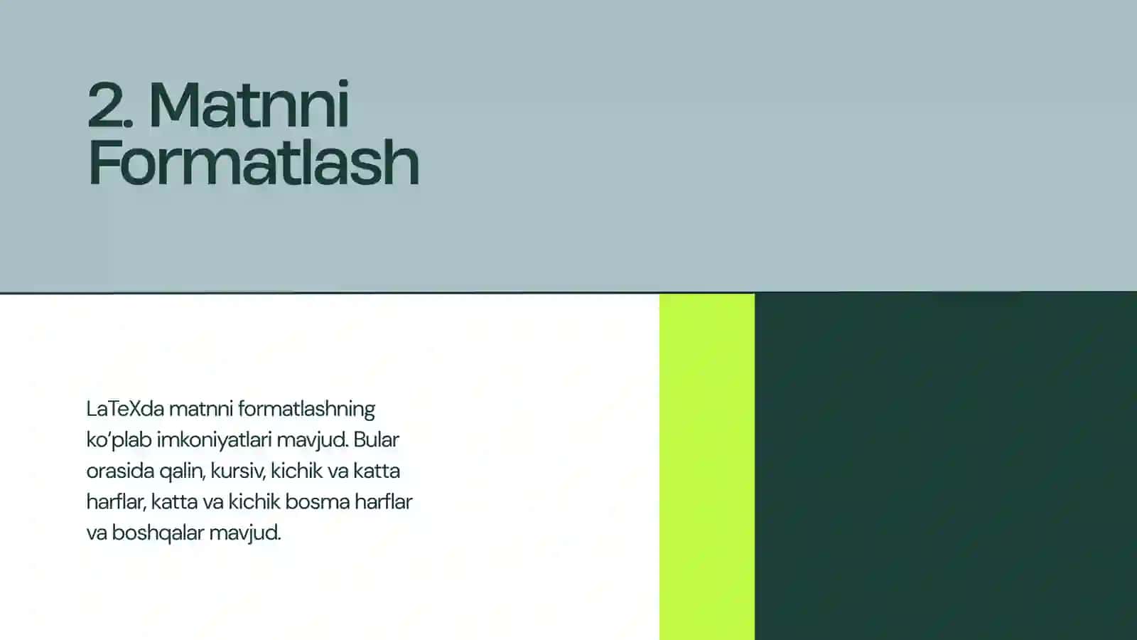 LaTeX da Matnlar Bilan Ishlash 3