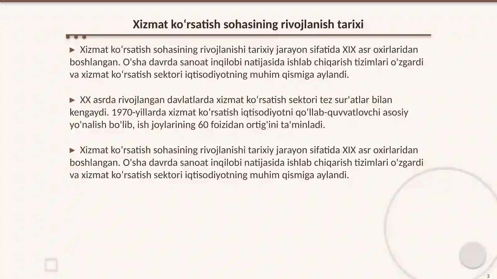 Xizmat ko‘rsatish sohasining rivojlanishi 3