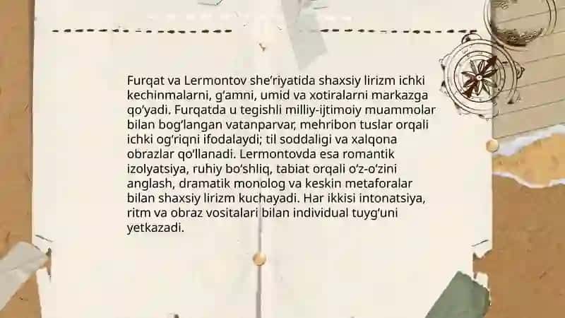 Furqat va Lermontov sheʼriyatida lirizm 3