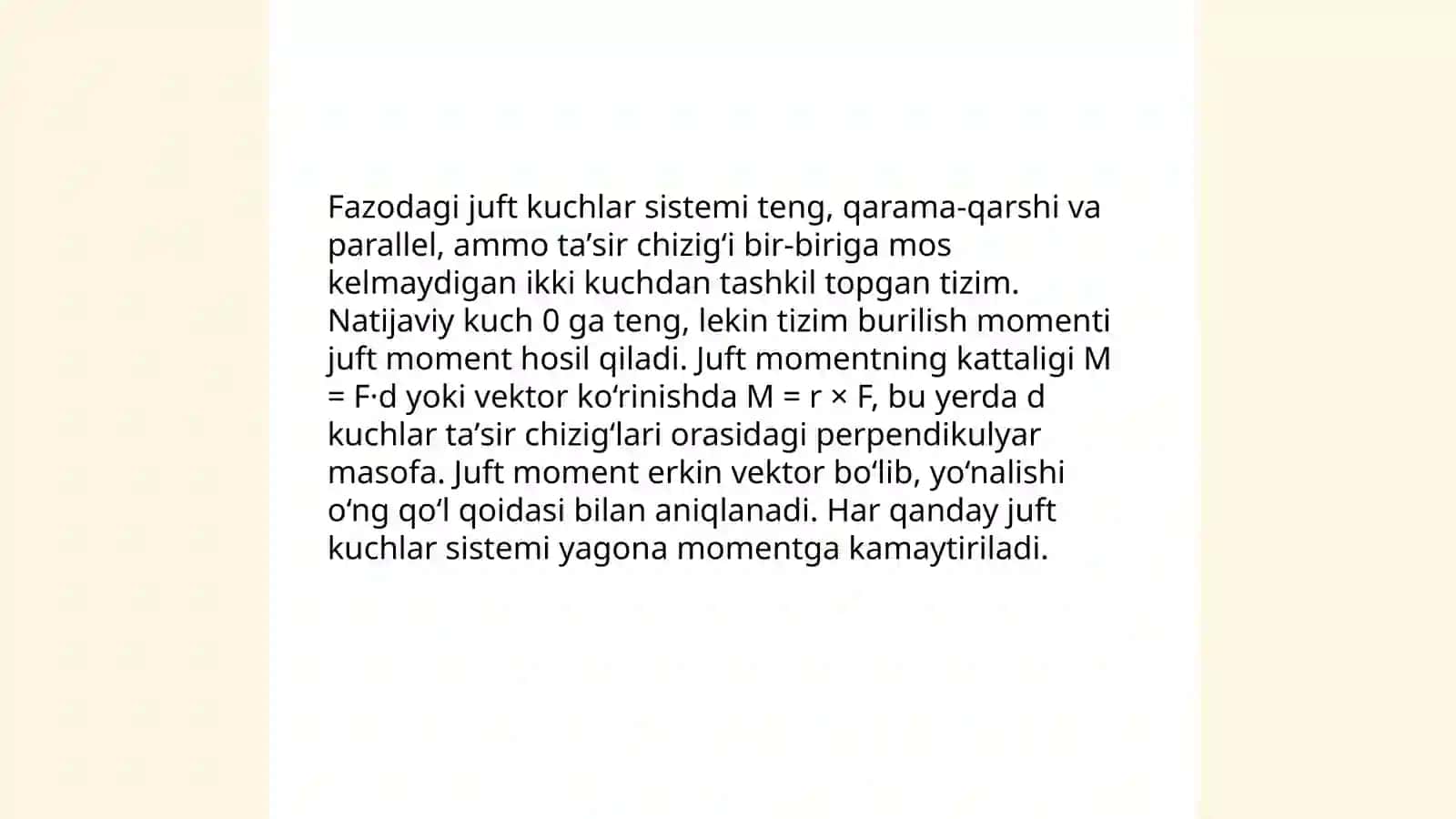 Fazodagi juft kuchlar sistemasi 3