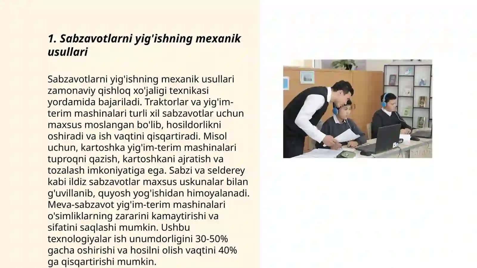 Sabzavotlarni yeģish usullari. Pomidor hosilini yeģish usullari. Kombayn tuzilishi va ishlash jarayoni 3