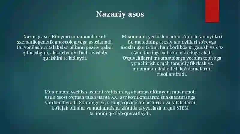 Kimyoni Muammoli Metod Asosida OʻQitish 3