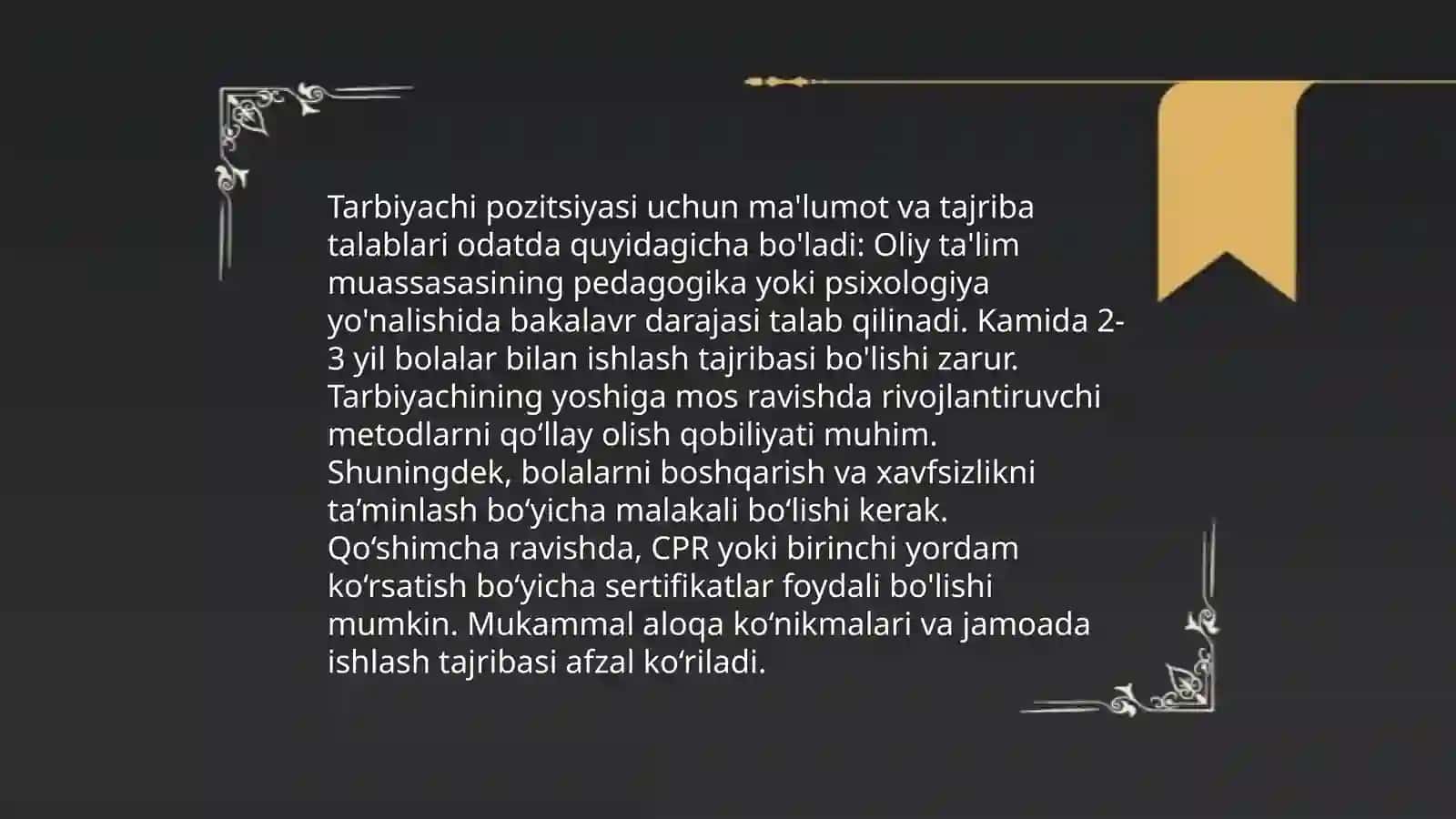 Tarbiyachi ma'lumot va tajriba talablari 3