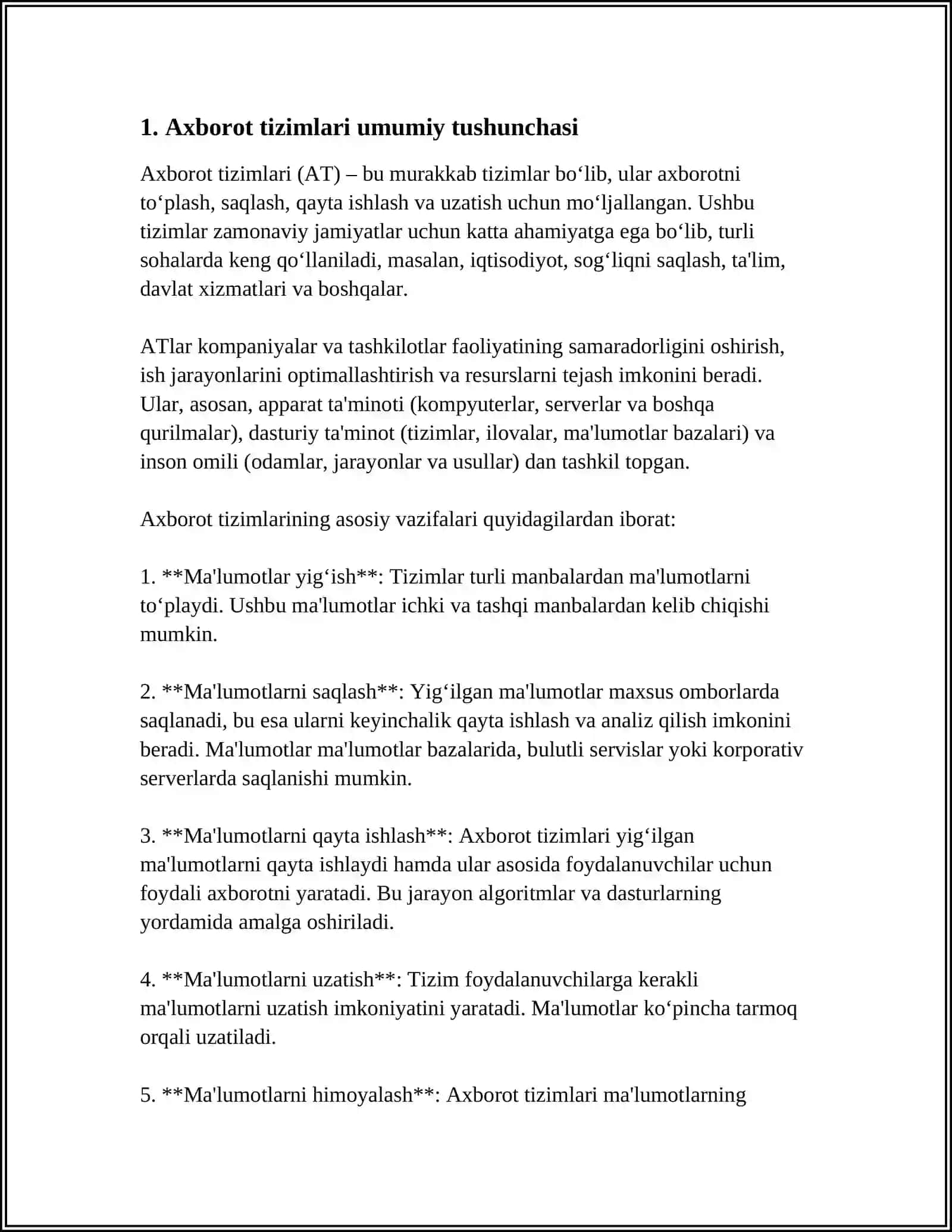 AXBOROT TIZIMLARI HAQIDA TUSHUNCHA VA AXBOROT TURLARI 3