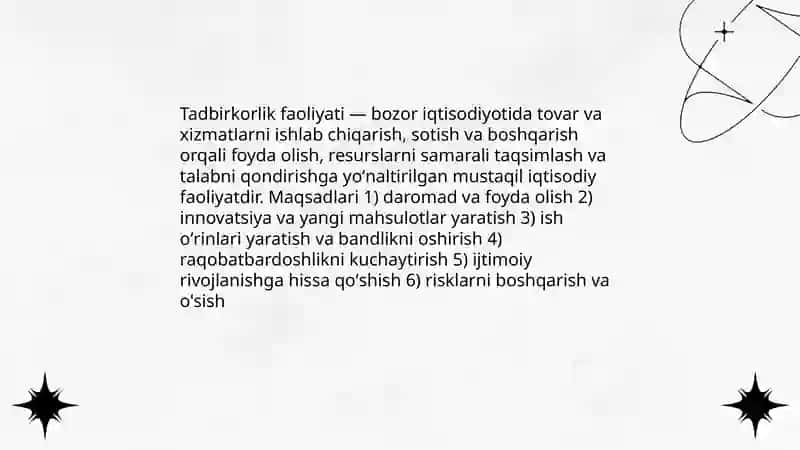 Tadbirkorlik faoliyati va uning shakllari 3