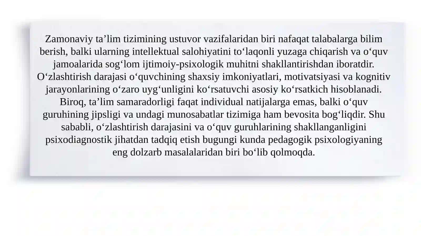 Oʻzlashtirish va oʻquv guruhlarini shakllanganlik darajasini diagnostika qilish 3