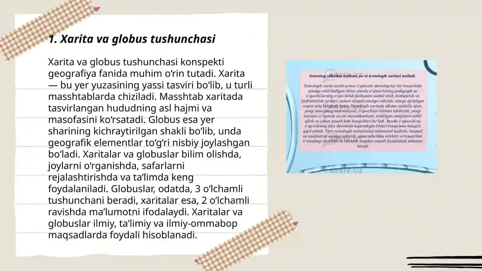 Plan va xarita bilan ishlash globus 3