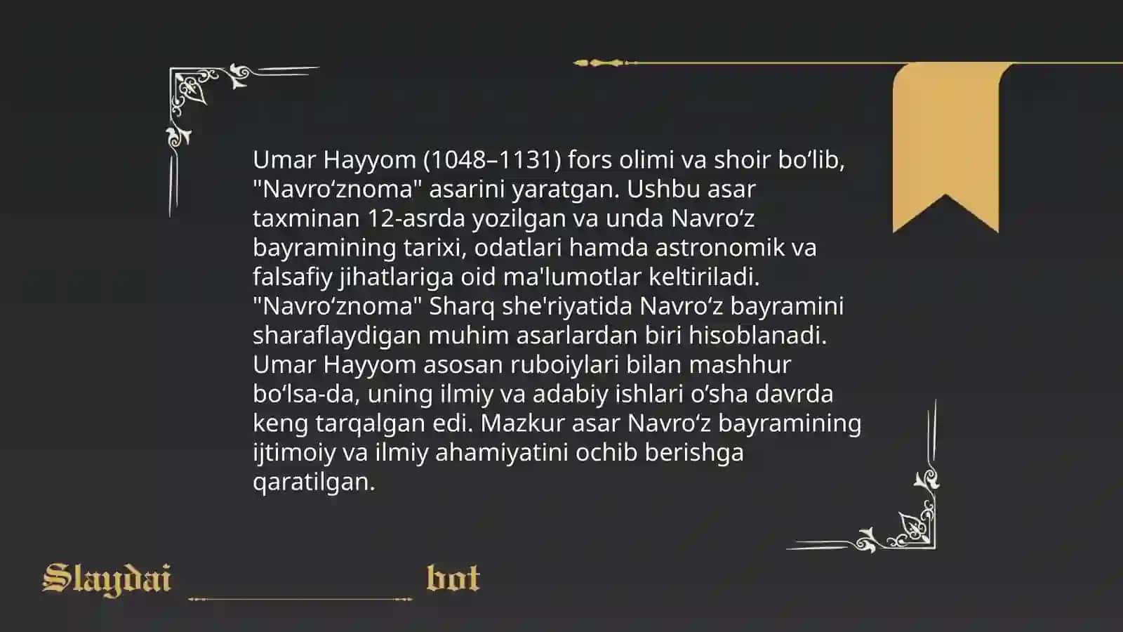 Umar Hayyorm "Navroʻznoma "asari tahlil 3