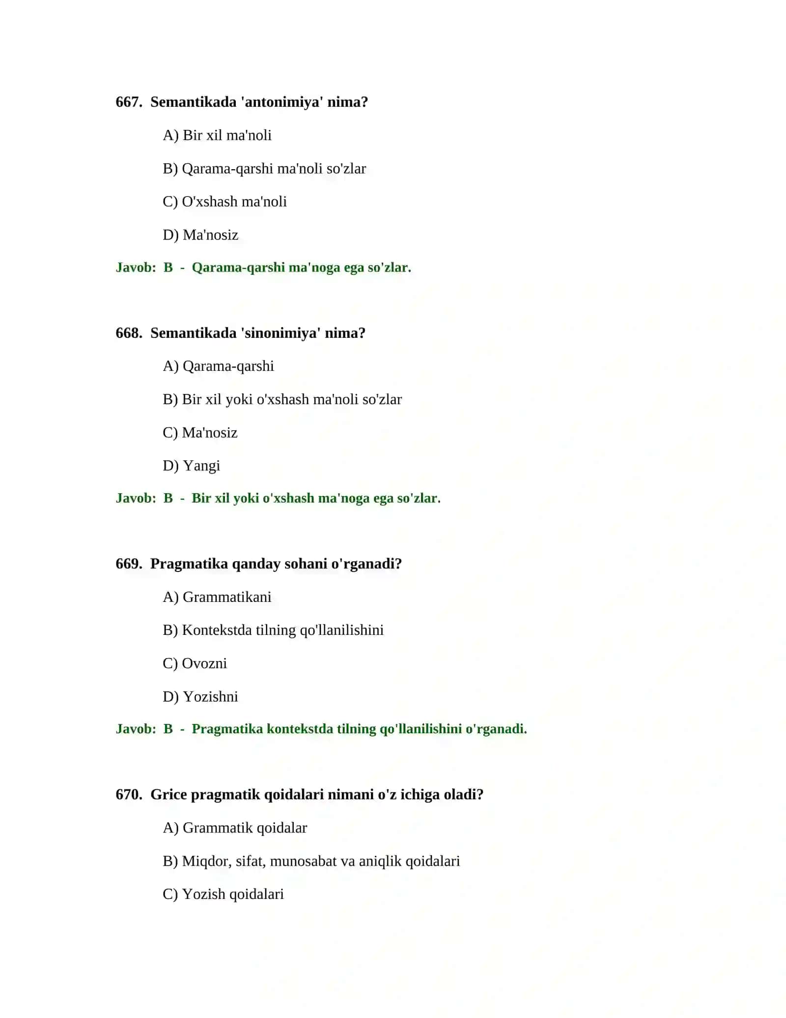O'QITUVCHISI TEST SINOVLARI 3
