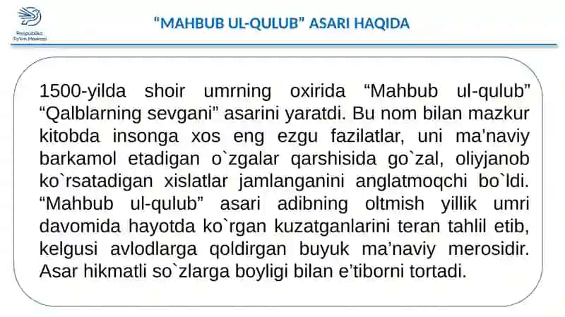 ALISHER NAVOIYNING “MAHBUB UL-QULUB”ASARI TAHLILI 3
