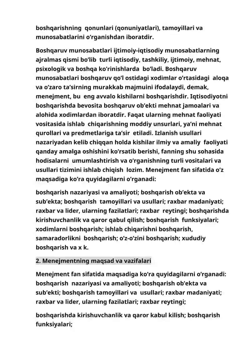 Menejmentning Zarurligi, Maqsad va Vazifalari 3