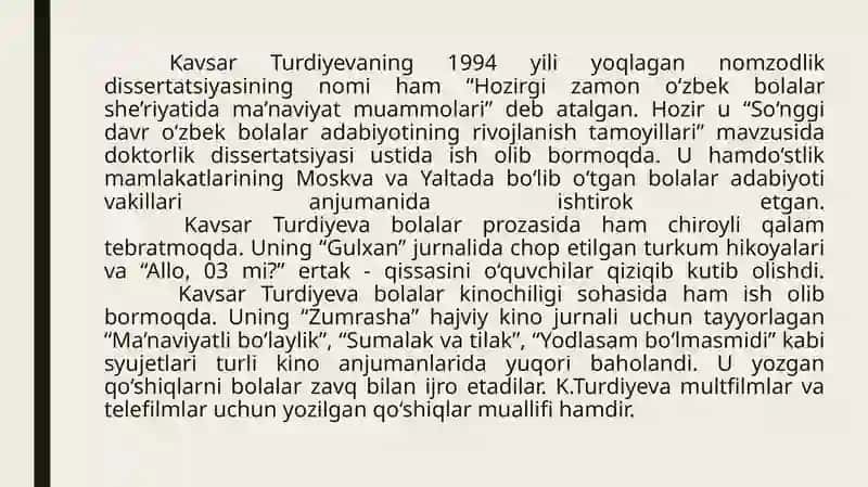 Turdiyeva Kavsar hayoti va ijodi 3