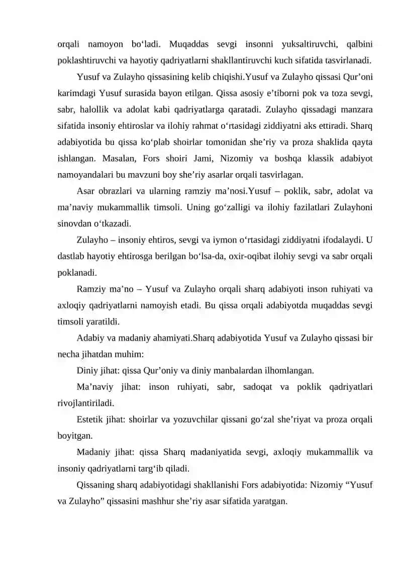 SHARQ ADABIYOTIDA MUQADDAS SEVGI YUSUF VA ZULAYHO 3