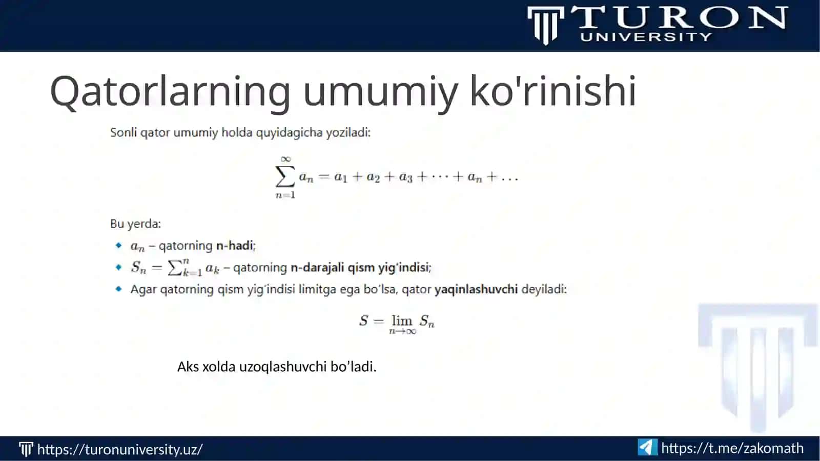 Turli xil sonli qatorlarning yaqinlashuvchanligi 3