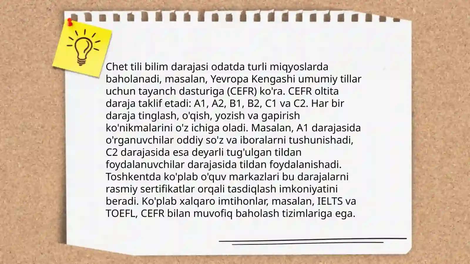 Chet tili bilim darajasi 3