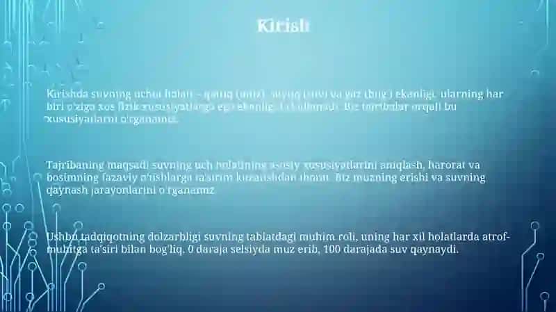 Suvning 3holatini tajribada oʻrganish 3