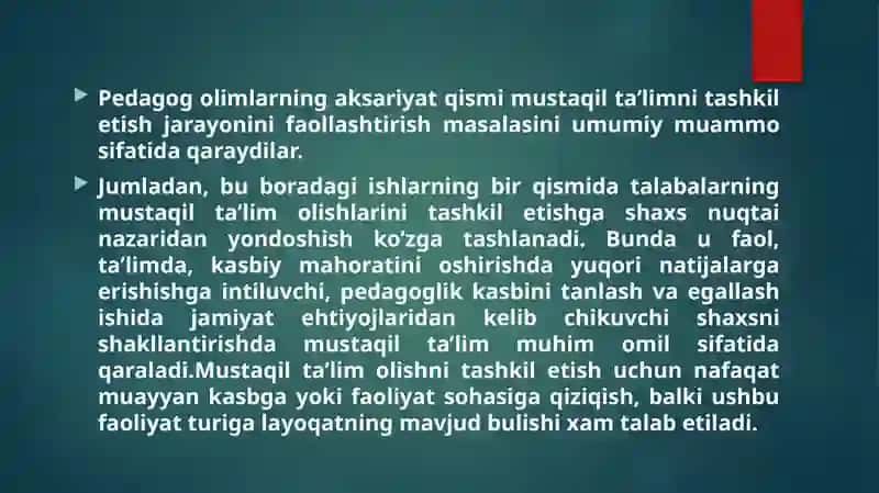 Oʻquvchilarning mustaqil ishlarining koʻrinishi 3