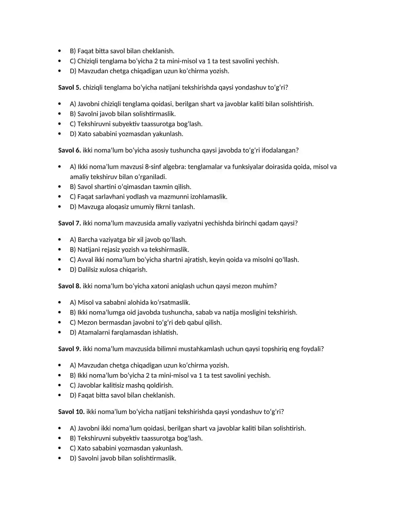 8-sinf algebra: tenglamalar va funksiyalar — 100 test 3