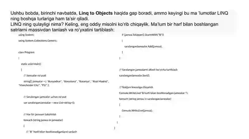 Ob’ektlarga LINQ texnologiyalarini qo‘llash. 3