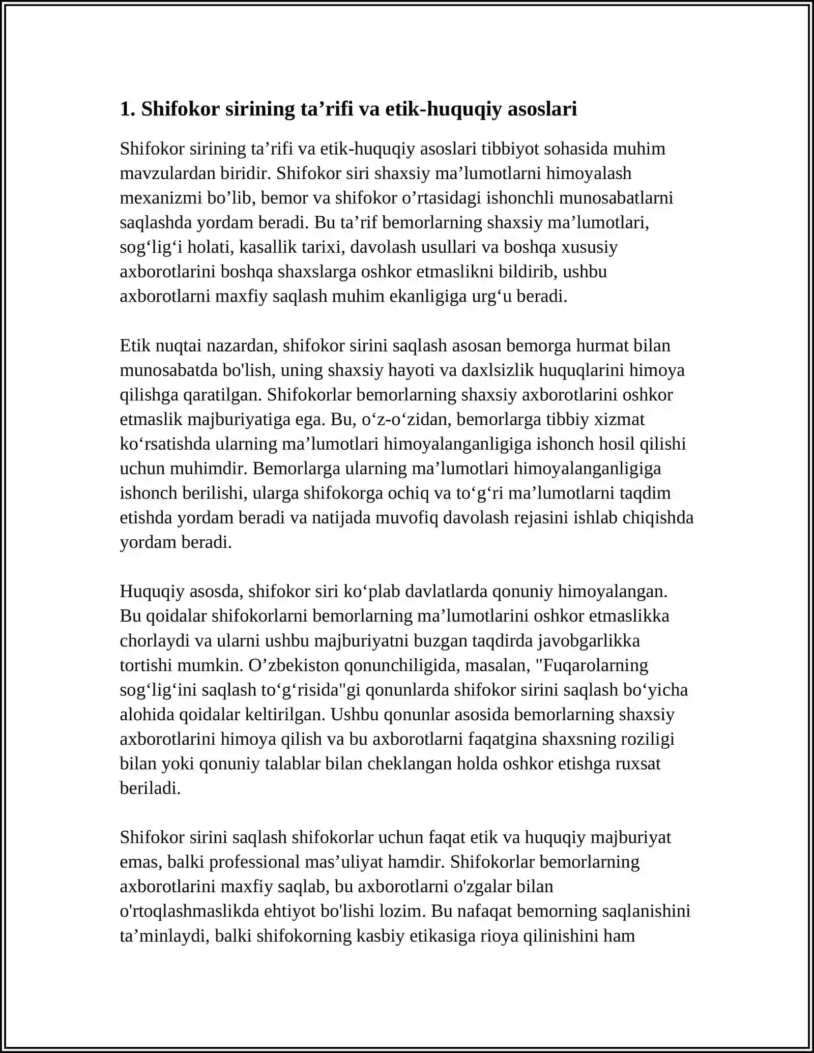 SHIFOKORLAR SIRI MUAMMOSINING ETIK-HUQUQIY JIHATLARI VA SHIFOKORLAR FAOLIYATIDA DALILLARGA ASOSLANGAN TIBBIYOTNING AHAMIYATI 3