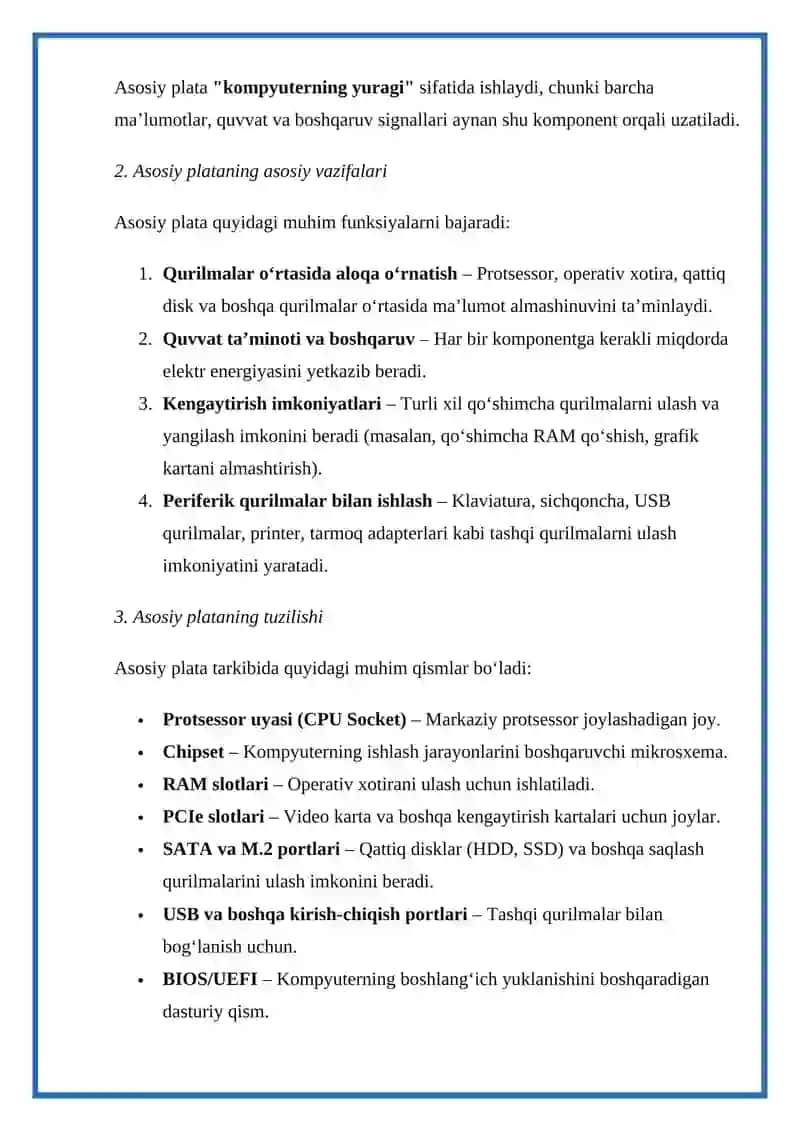 Asosiy plata qurilmasi vazifasi va turlari 3
