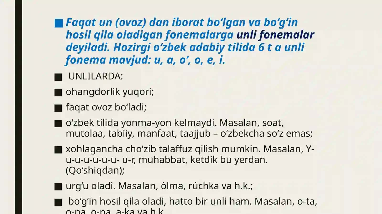 Unli fonemalar paradigmasi 3