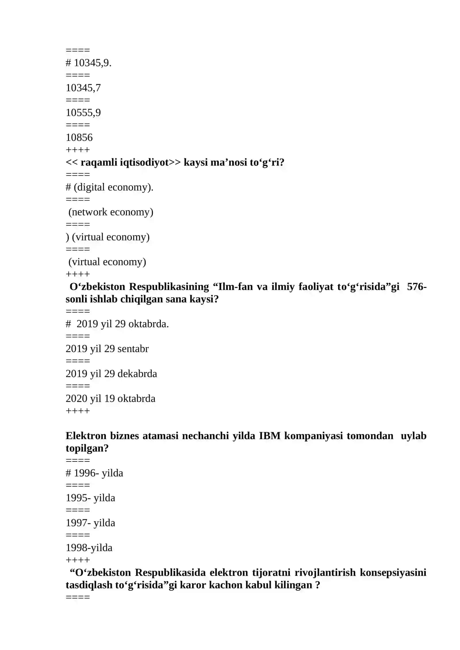 GOST IMTIHONI BOʻYICHA TEST SAVOLLARI VA JAVOBLARI 3