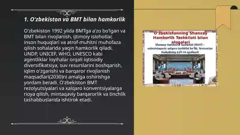 O'zbekistonning xalqaro tashkilotlar bilan hamkorlik aloqalari 3