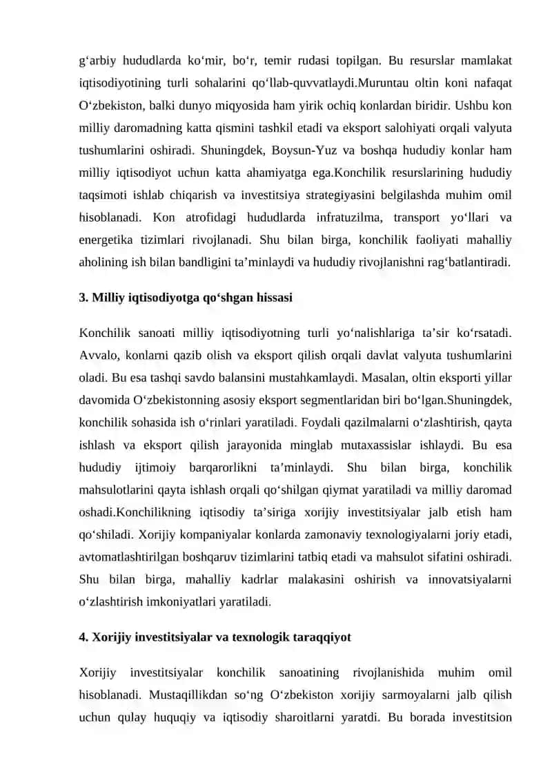 O‘zbekistonda konchilik sanoatining o’rni va ahamiyati 3