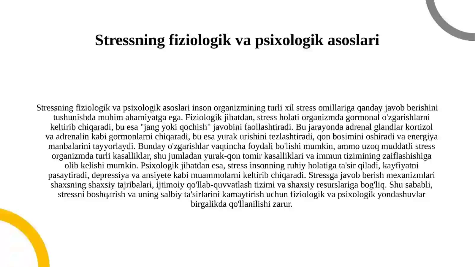 Stressning ta'rifi va ahamiyati 3
