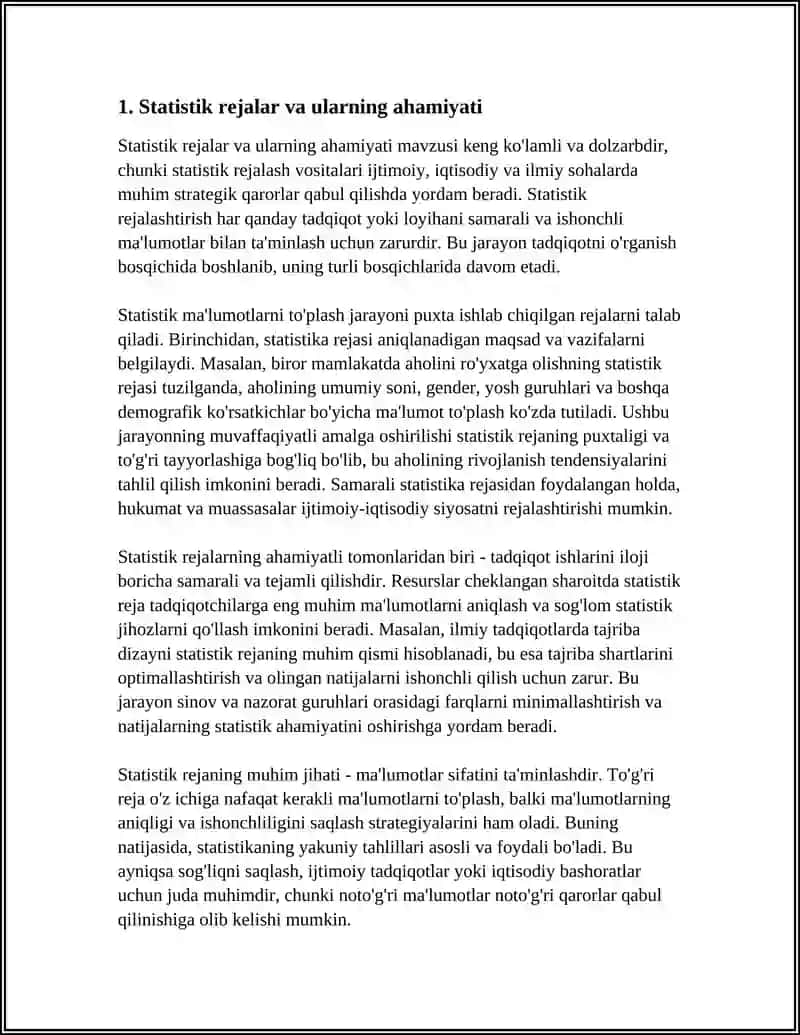 MUSTAQIL ISH Mavzu: STATISTIK REJALAR 3