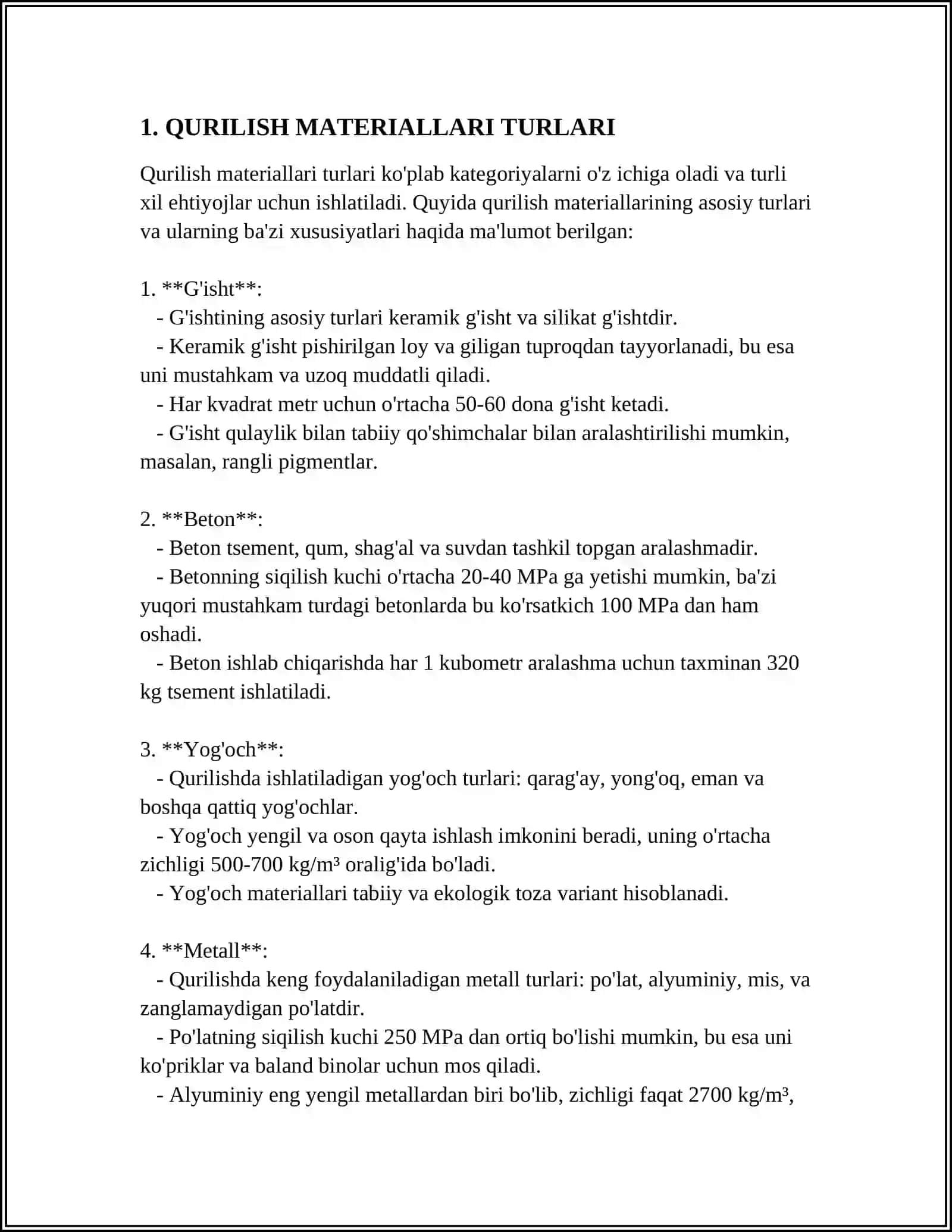 QURILISH MATERIALLARI TURLARI 3