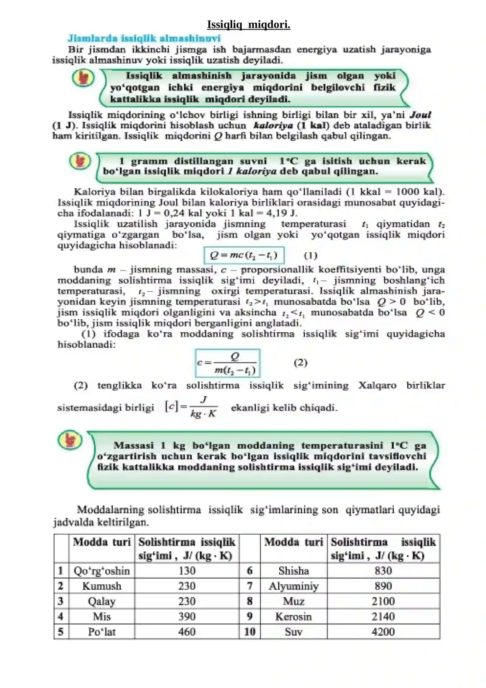 Gazlarning issiqlik sig‘imi. Ichki energiya. Issiqlik miqdori 3
