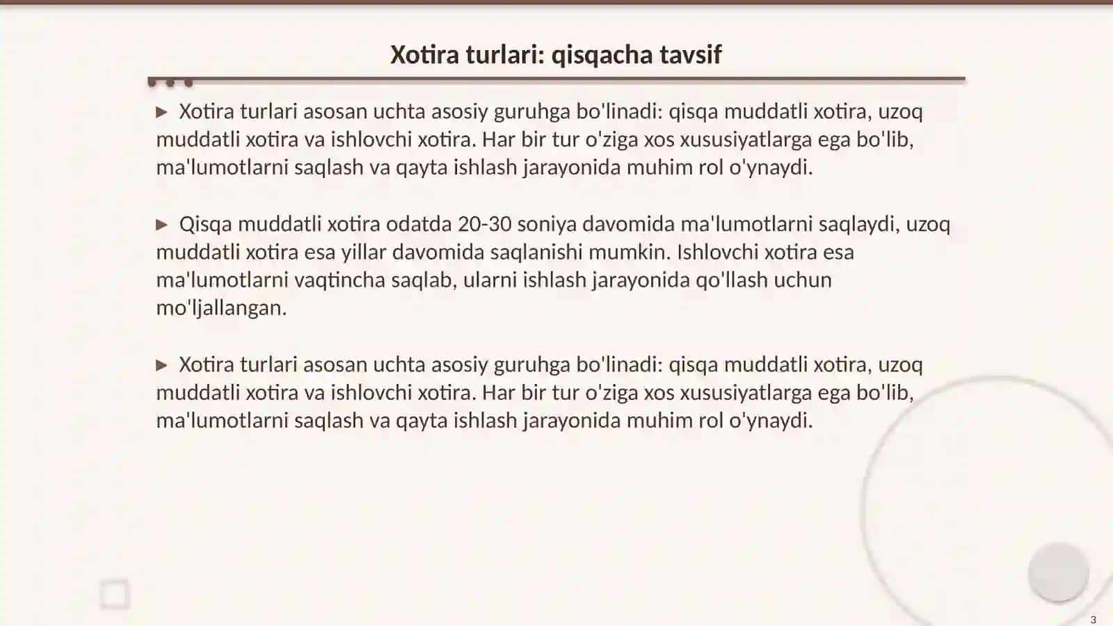 Xotira turlari va uning jarayonlari 3