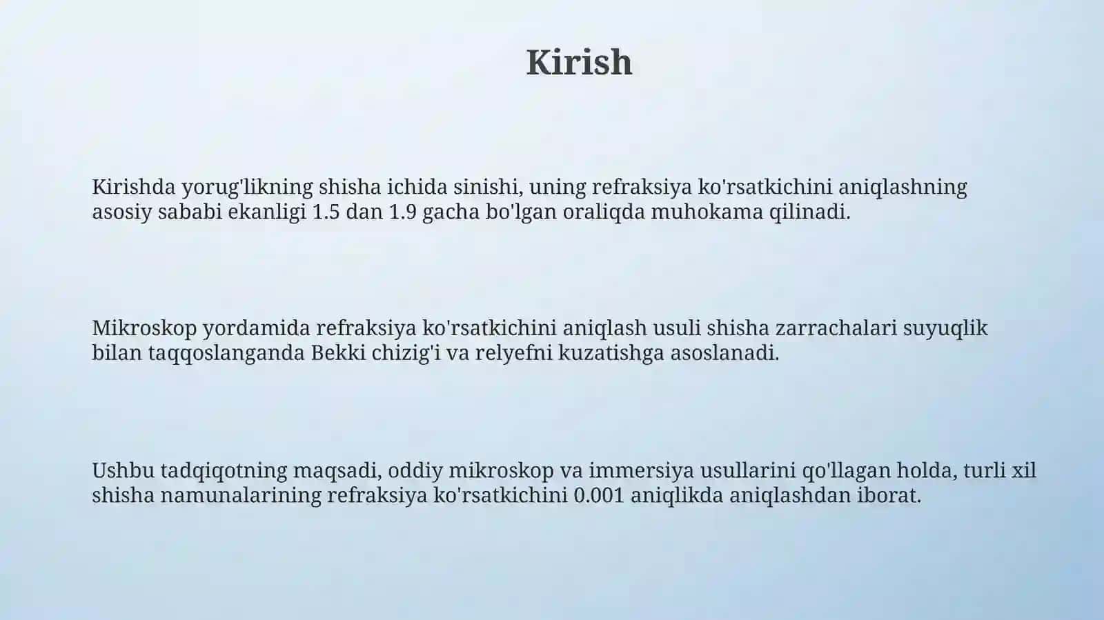 Shishaning nursindirish koeffitsiyenti mikroskopyordamida aniqlash 3