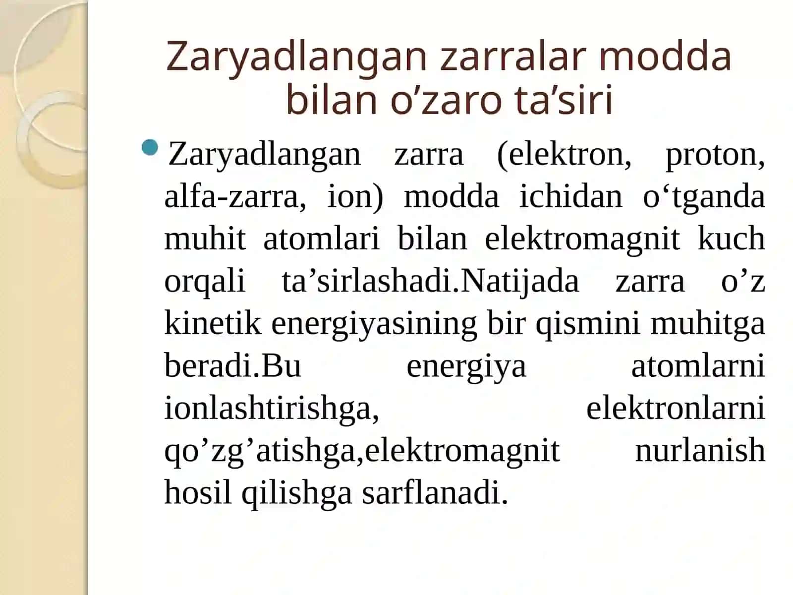 Zaryadlangan zarralarning muhitdan o'tishida solishtirma energiya yo’qotishi 3