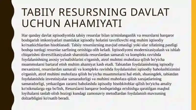 Tabiiy resurslar turlari va ulardan foydalanish 3
