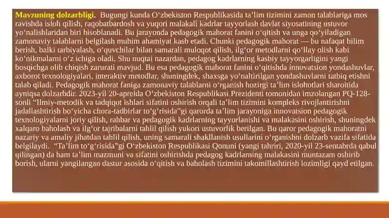 PEDAGOGIK MAHORAT FANIDAN KURS ISHI SLAYDI 3