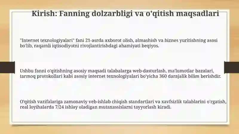"Internet texnologiyalari" fanini pedagogik va axborot texnologiyalari yordamida o‘qitish metodikasi 3