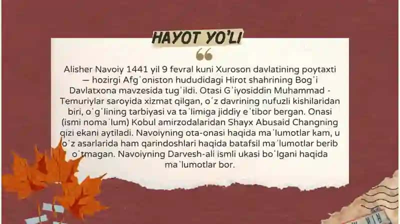 ALISHER NAVOIY HAYOTI VA IJOD YO'LI 3
