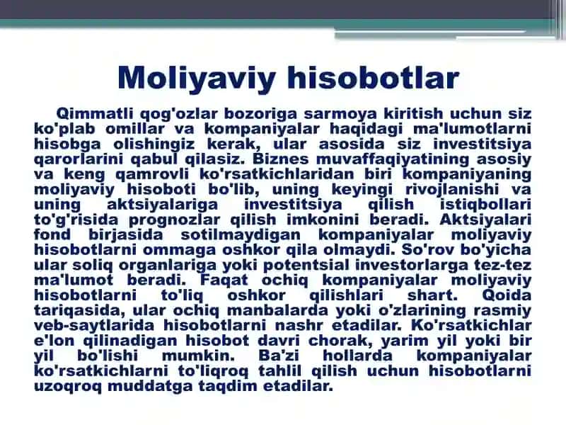 Moliyaviy hisobotlar, soliqlar va pul oqimi 3