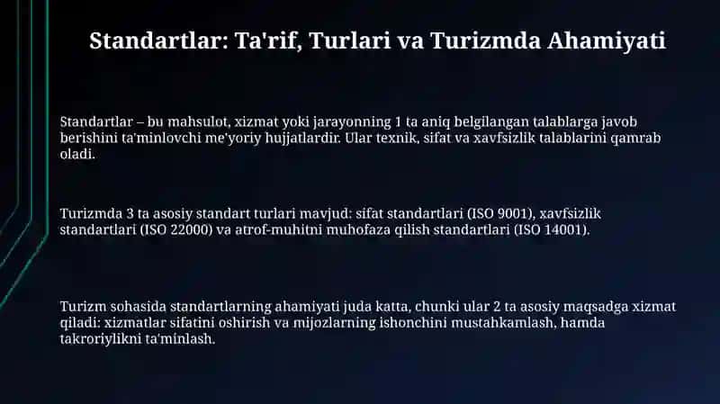 Turizm sohasidagi standartlar 3