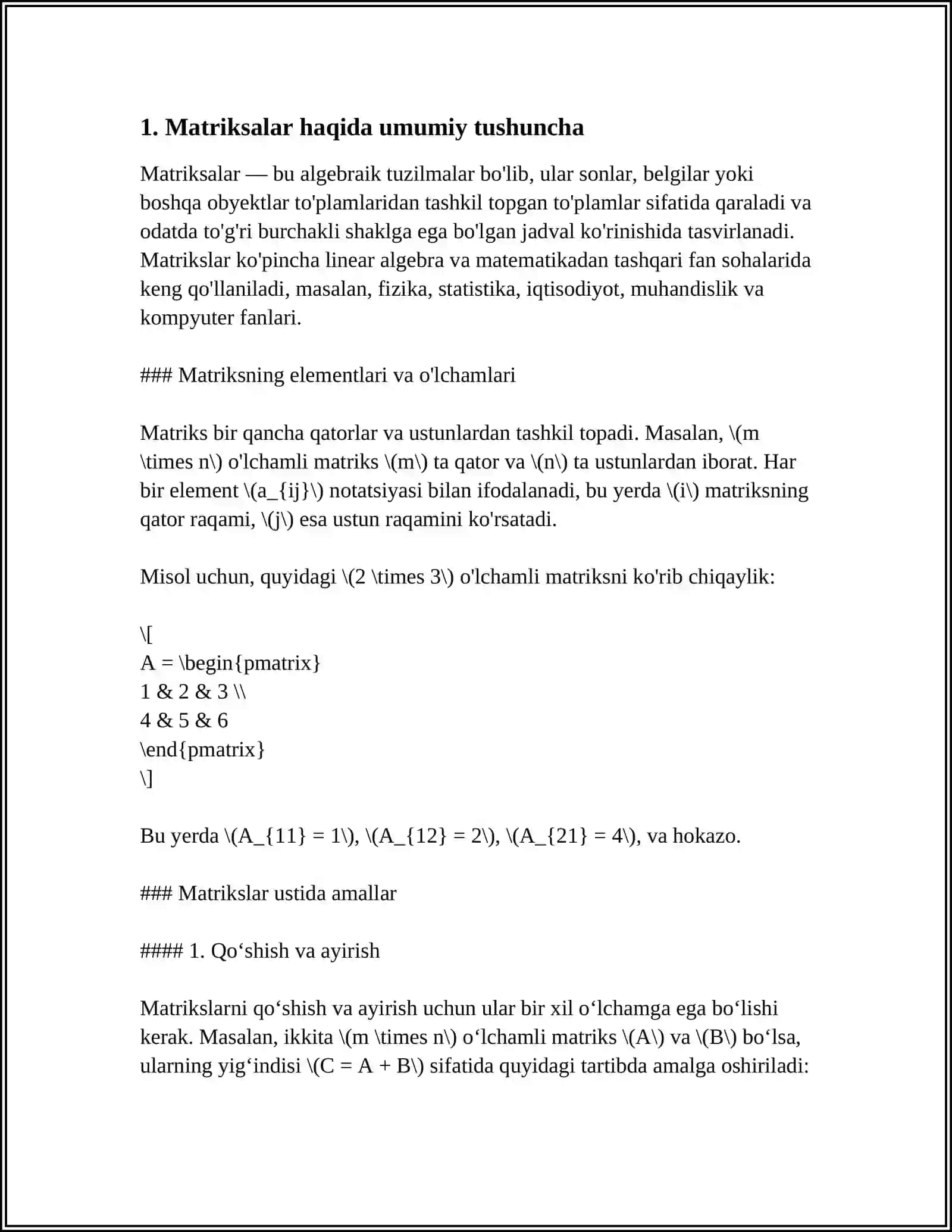 MATRITSALAR. MATRITSA RANGI VA TESKARI MATRITSA 3